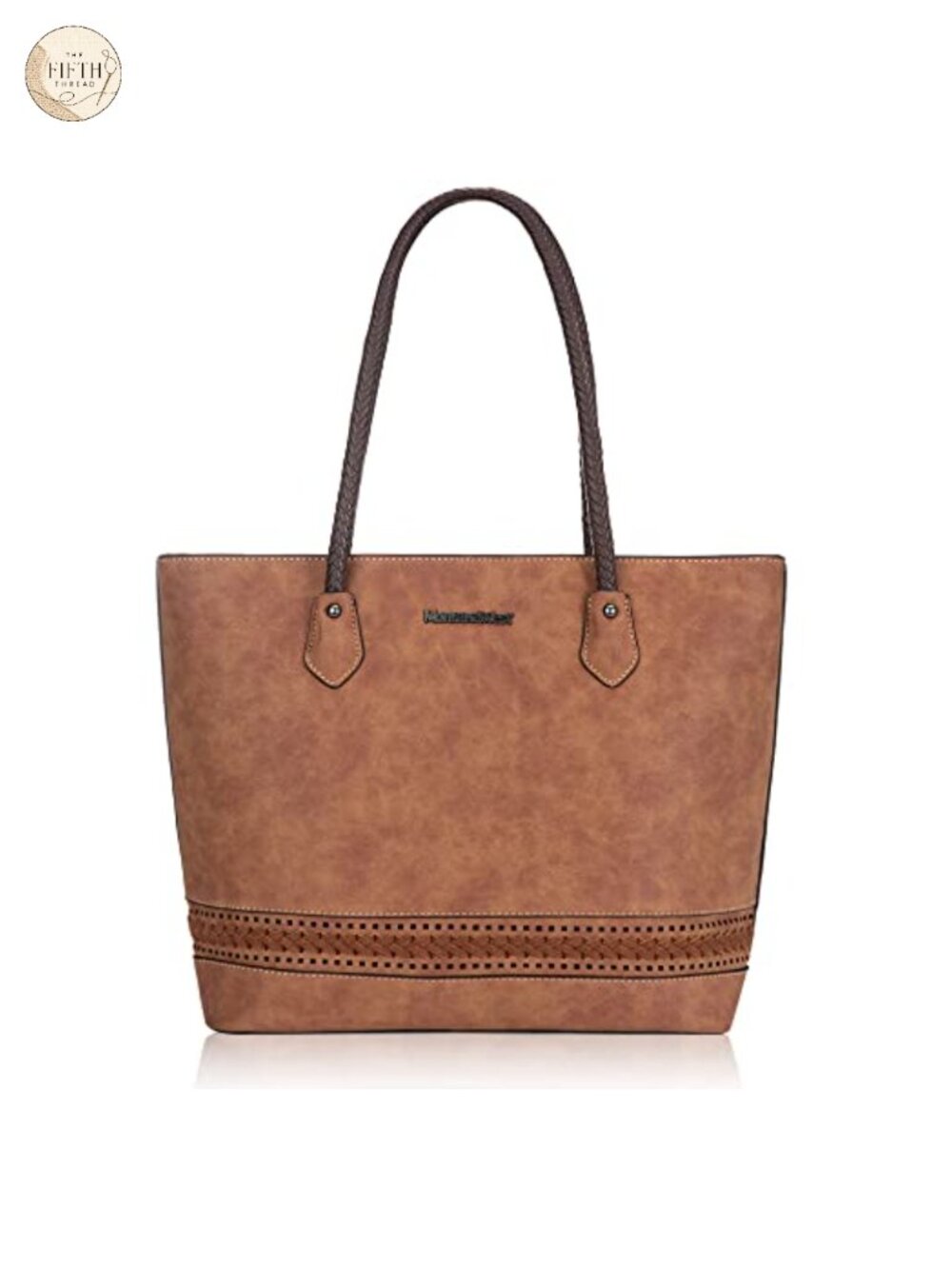 Woven Vegan Leather Tote Bag with Back Zipper Pocket